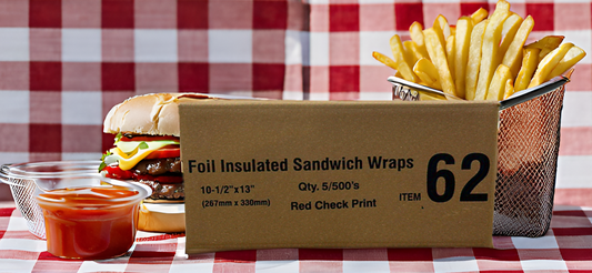 Red Check Print 2,500 pack Cushion Foil Sandwich Wrap 10.5" x 13"