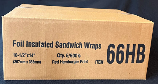 Red Hamburger Print Cushion Foil Sandwich Wrap, 10.5"" x 14"", 2,500 sheets per case packed 5/500's