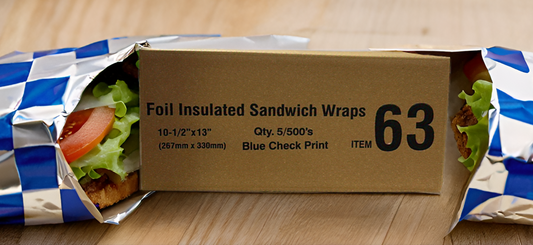 Blue Check Print 2,500 pack Cushion Foil Sandwich Wrap 10.5" x 13"