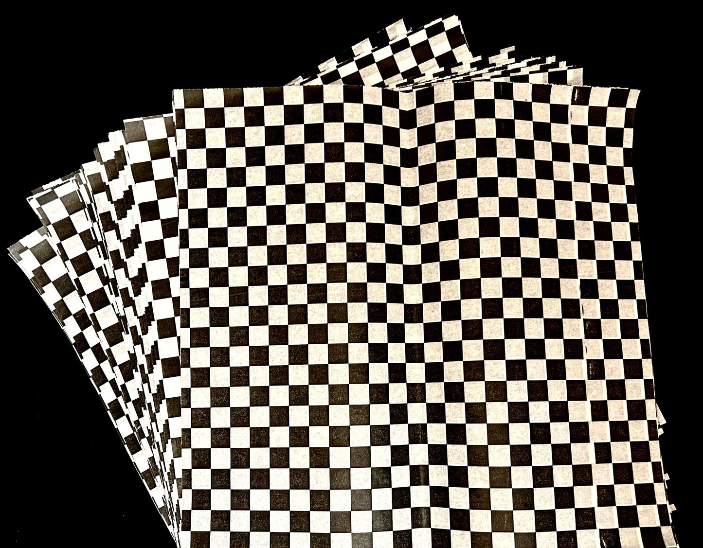 Black Gingham Print Grease Resistant Sandwich Wrap and Basket Liner, 12"" x 12"", Pack of 1,000 Sheets available in Black Color Checkered Print. (480BK)