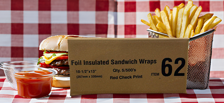 Foil insulated sandwich wraps red check print 10.5 x 13