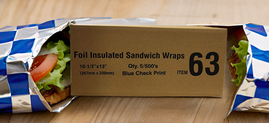 Cushion Foil Insulated Sandwich Wraps – Blue Check Print – 10.5" x 13" – 2,500
