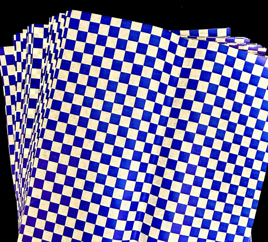 Grease Resistant Wraps & Basket Liners – Blue Check – 12" x 12" – 1,000 Pack