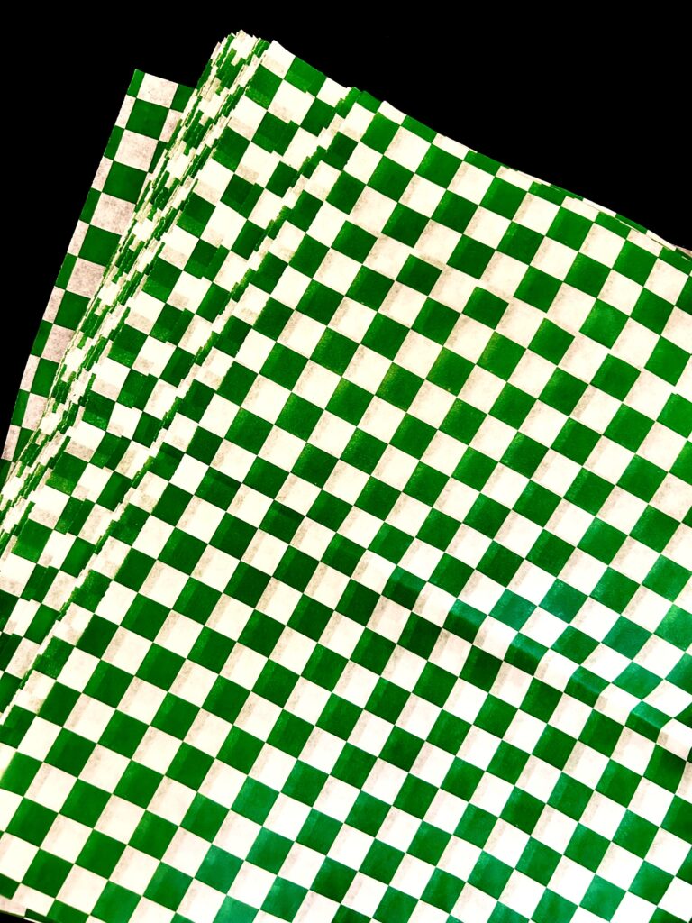 Grease Resistant Wraps & Basket Liners – Green Check – 12" x 12" – 1,000 Pack